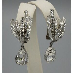 Vintage Fischland Schmuck Earrings Clear Rhinestones Channel Set Dangle Austria